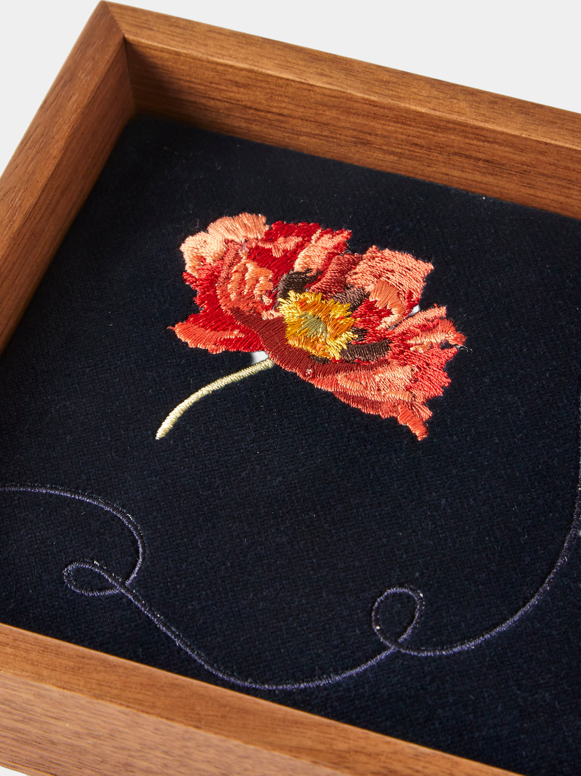 Uncommon Ancestor - Floriography Poppy Embroidered Velvet Jewelry Tray (6.5in/17cm) - Navy - ABASK