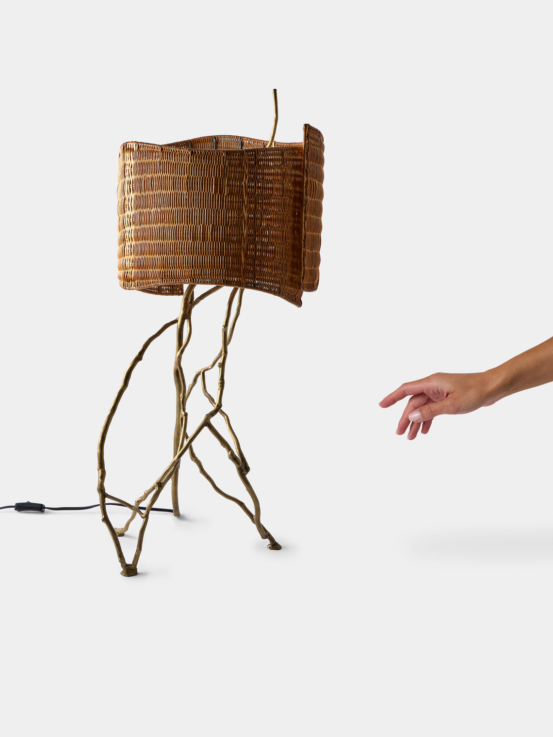 Viya - Majuli Brass and Handwoven Cane Table Lamp - Brass - ABASK