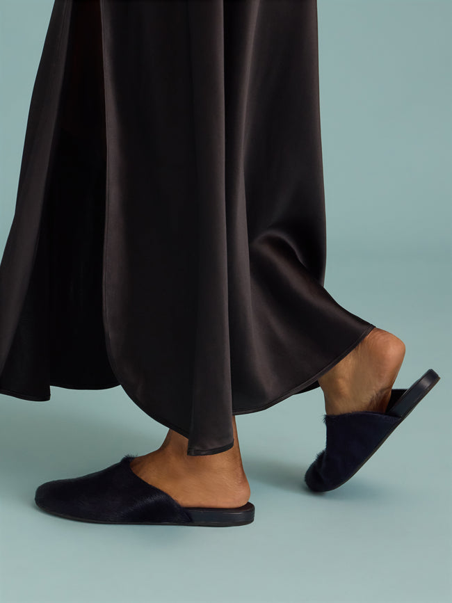 Ancient Greek Sandals - Pony Hair Slippers - Navy - ABASK