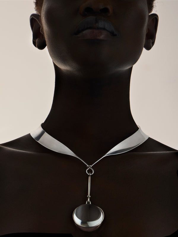 Mahnaz Collection - Vintage Vivianna Torun for Georg Jensen Sterling Silver and Rock Crystal Necklace - Silver - ABASK