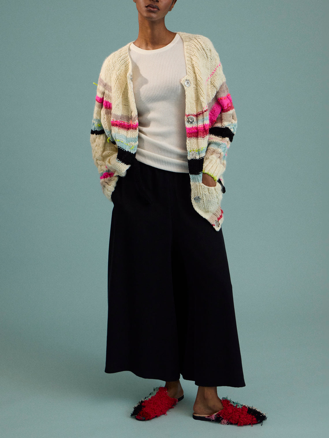 La Fetiche - Ultraviolet Hand-Knitted Wool Cardigan | Size: S - Cream - ABASK