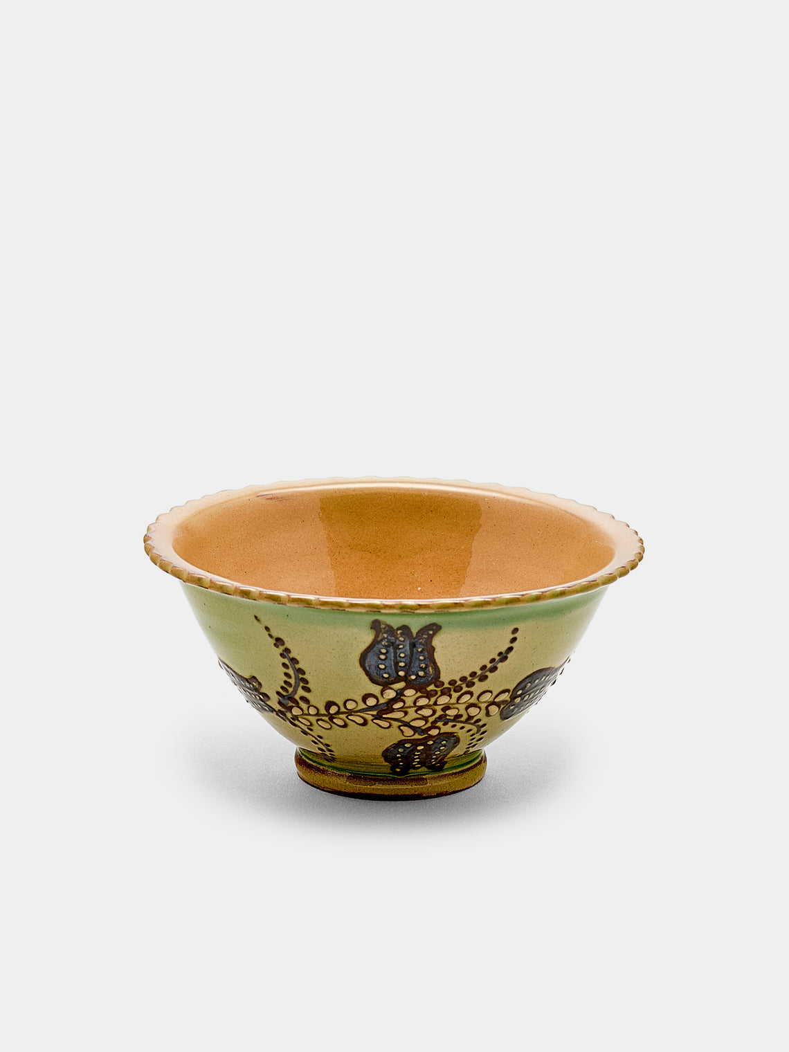 Poterie d’Évires - Flowers Hand-Painted Ceramic Small Fluted Bowls (Set of 8) - Green - ABASK