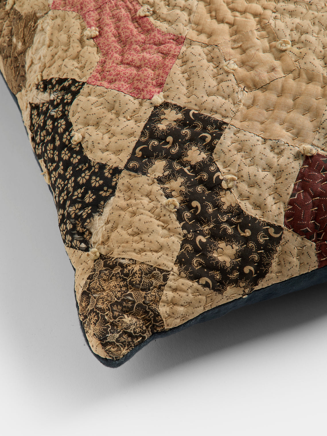 By Walid - 19th-Century Victorian Silk Patchwork Linen Cushion (21in/54cm) - Multiple - ABASK