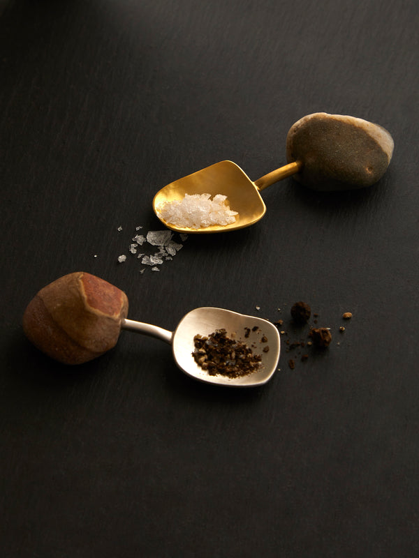 Thalia Maria Silver - Sterling Silver and Pebble Salt & Pepper Spoons (Set of 2) - Silver - ABASK