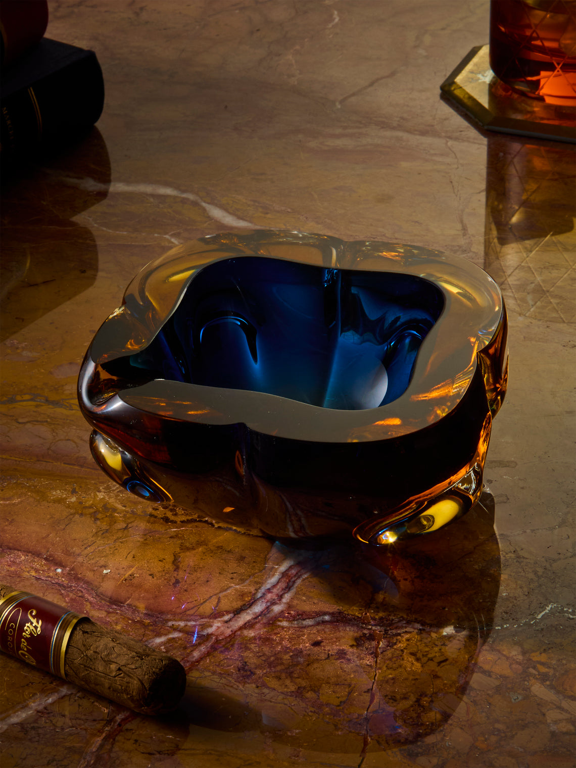 Antique and Vintage - 1970s Murano Glass Ashtray - Blue - ABASK