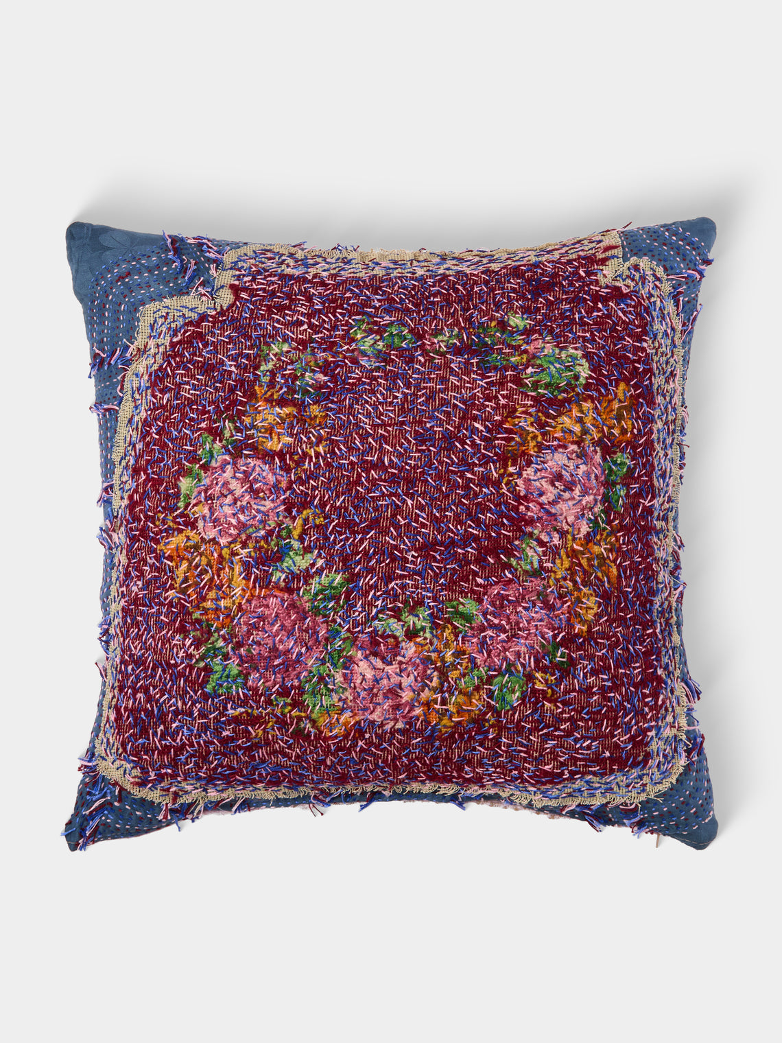 By Walid - 19th-Century Victorian Needlepoint Wool and Cotton Patchwork Cushion (19.5in/50cm) - Multiple - ABASK - 