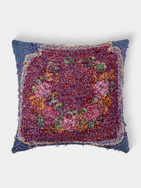 By Walid - 19th-Century Victorian Needlepoint Wool and Cotton Patchwork Cushion (19.5in/50cm) - Multiple - ABASK - 