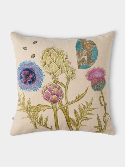Bokja - Avocado Moon Deep Embroidered Linen Cushion (17.5in/45cm) - Multiple - ABASK - 