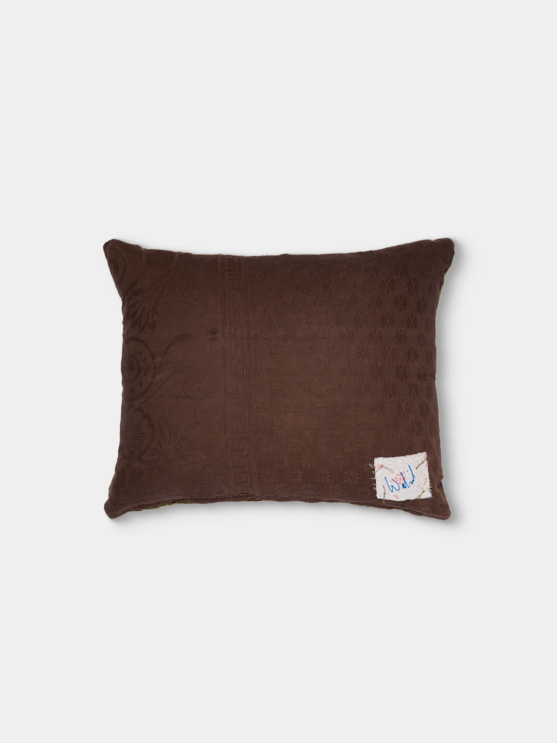 By Walid - 19th-Century Needlepoint Wool and Damask Pillow (16in/41cm) - Multiple - ABASK