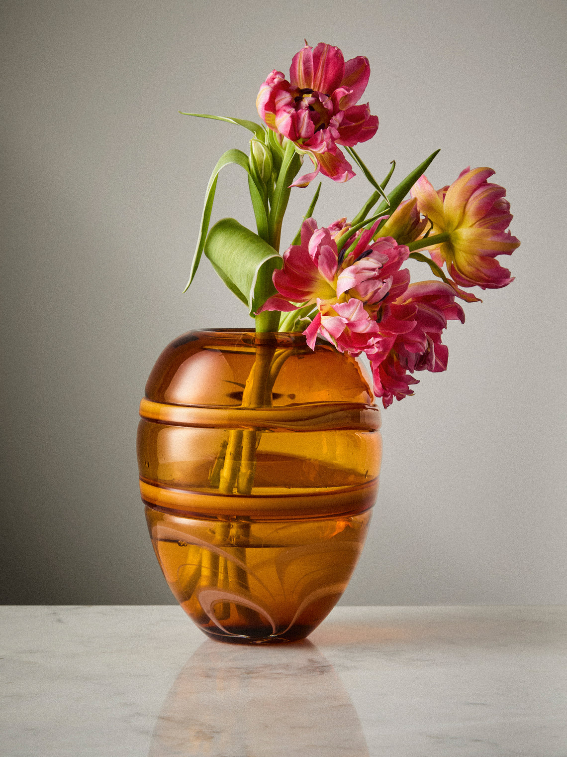 Antique and Vintage - 1950s Swirl Glass Vase (7in/18cm) - Orange - ABASK