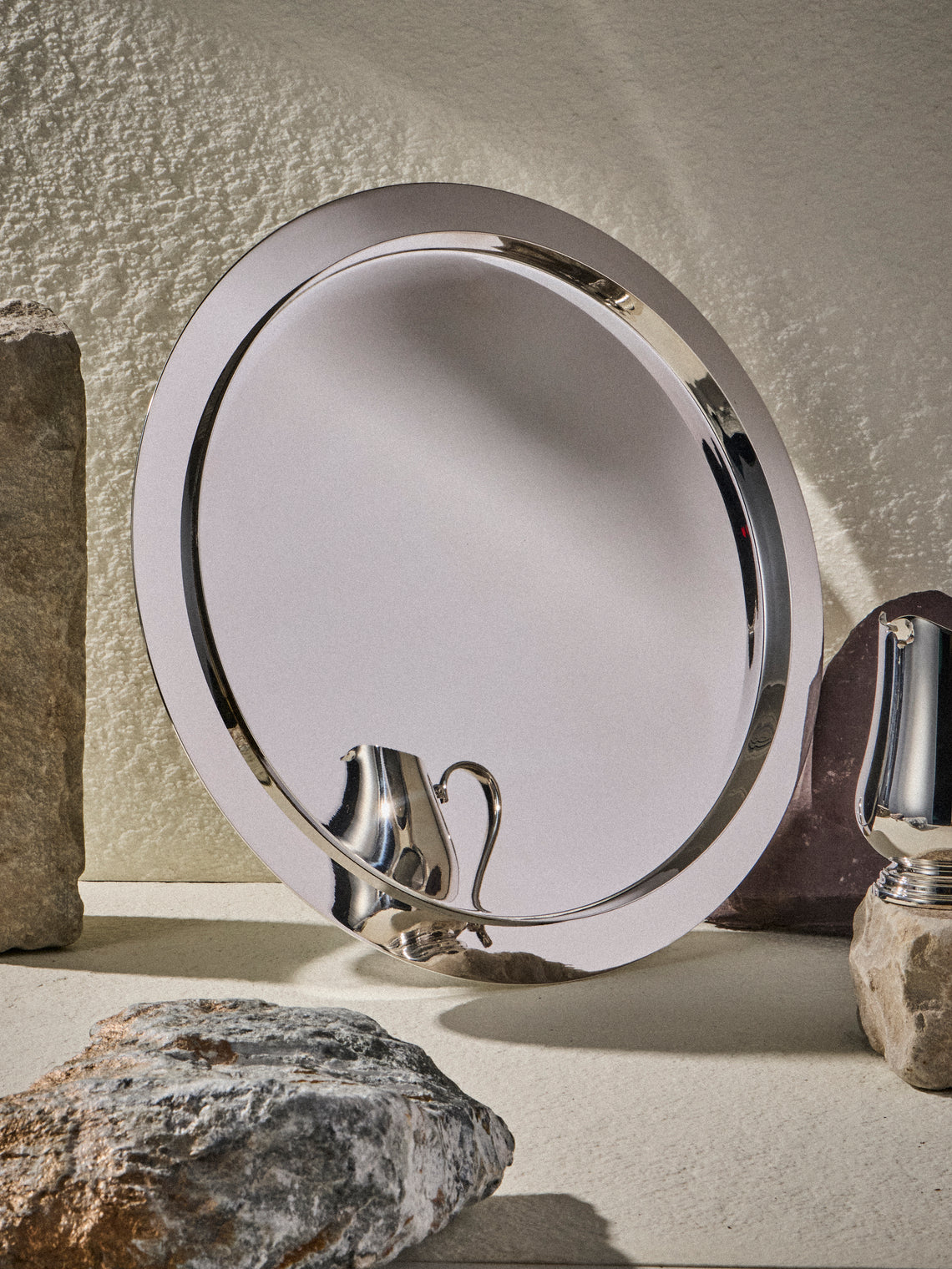 Ercuis - Escapade Saturne Silver-Plated Round Tray (15in/38.5cm) - Silver - ABASK