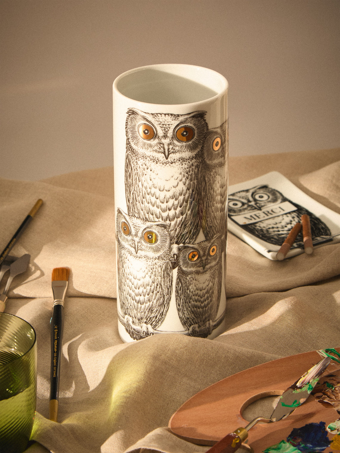 Fornasetti - Civette Porcelain Vase (8.5in/22cm) - Multiple - ABASK