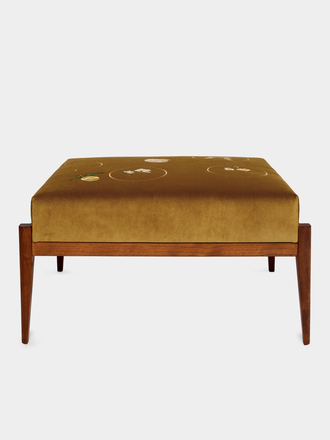 Uncommon Ancestor - Golden Girl Embroidered Velvet Rectangular Footstool - Orange - ABASK - 