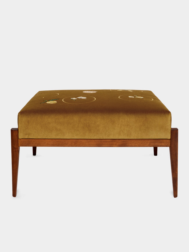Uncommon Ancestor - Golden Girl Embroidered Velvet Rectangular Footstool - Orange - ABASK - 