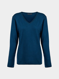 Denis Colomb - Fuzzy Brushed Cashmere V-Neck Sweater | Size: S - Blue - ABASK - 