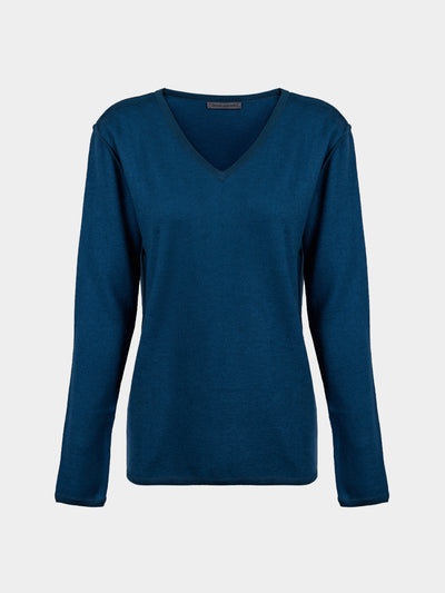 Denis Colomb - Fuzzy Brushed Cashmere V-Neck Sweater | Size: S - Blue - ABASK - 