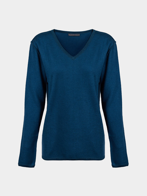 Denis Colomb - Fuzzy Brushed Cashmere V-Neck Sweater | Size: S - Blue - ABASK - 