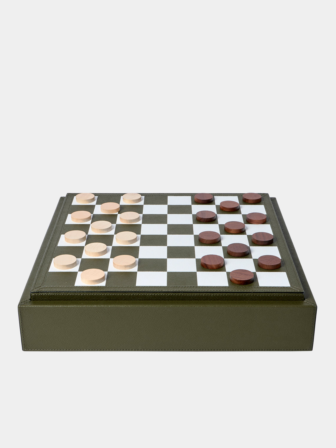 Giobagnara - Leather Triple Checkers, Chess and Dominoes Compendium - Green - ABASK