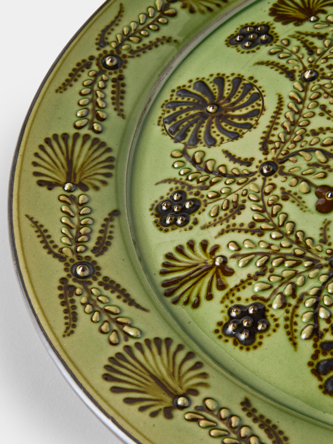 Poterie d’Évires - Flowers Hand-Painted Ceramic Round Platter - Green - ABASK