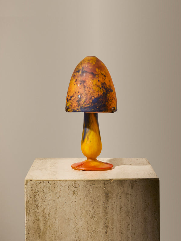 Antique and Vintage - Early-20th-Century Art Nouveau Mushroom Glass Table Lamp - Orange - ABASK