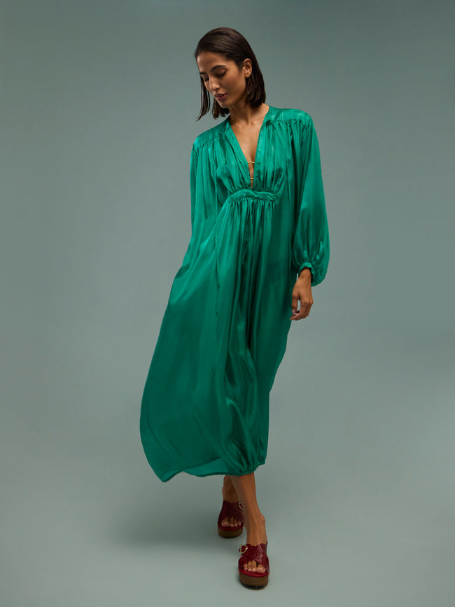 Les Vacances D'Irina - The Hazy Nipple Silk Long Dress | One Size - Green - ABASK