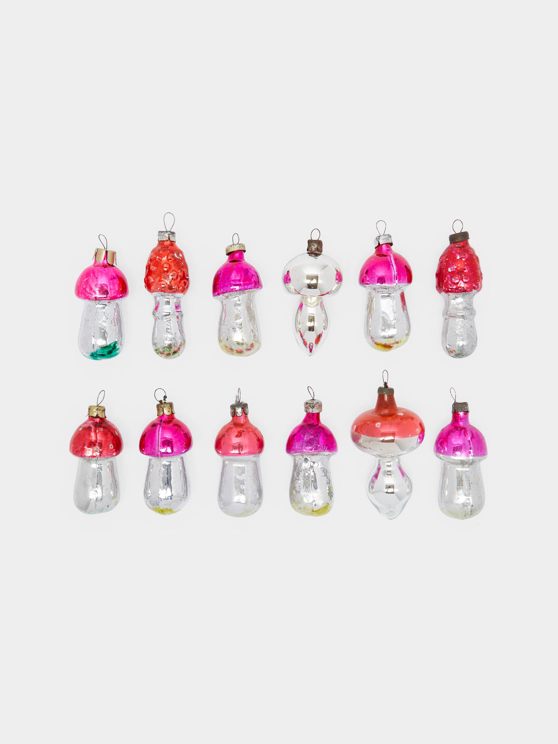Antique and Vintage - 1950s Mushrooms Glass Small Tree Decorations (Set of 12) -  - ABASK - 