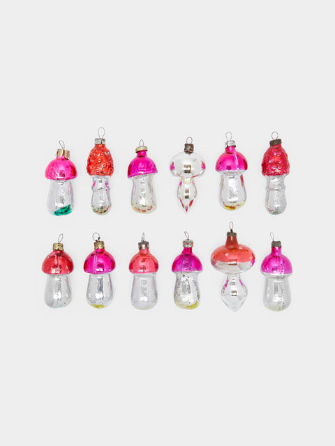Antique and Vintage - 1950s Mushrooms Glass Small Tree Decorations (Set of 12) -  - ABASK - 