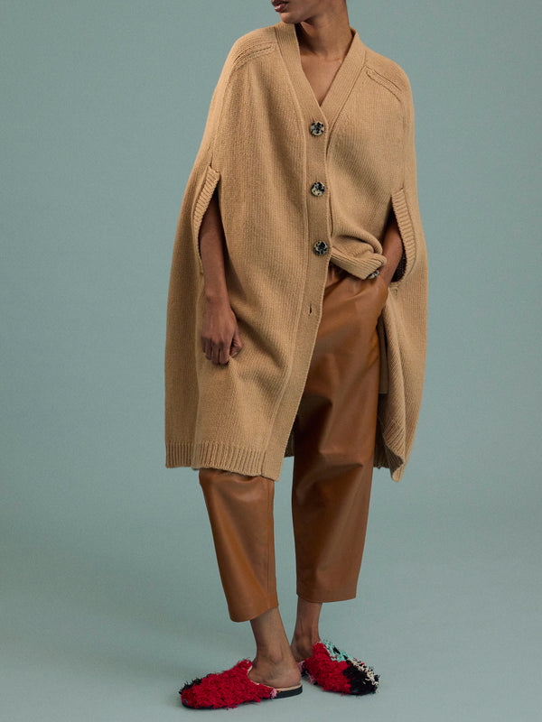 Isa Arfen - Cashmere and Lambswool Cape | One Size - Beige - ABASK
