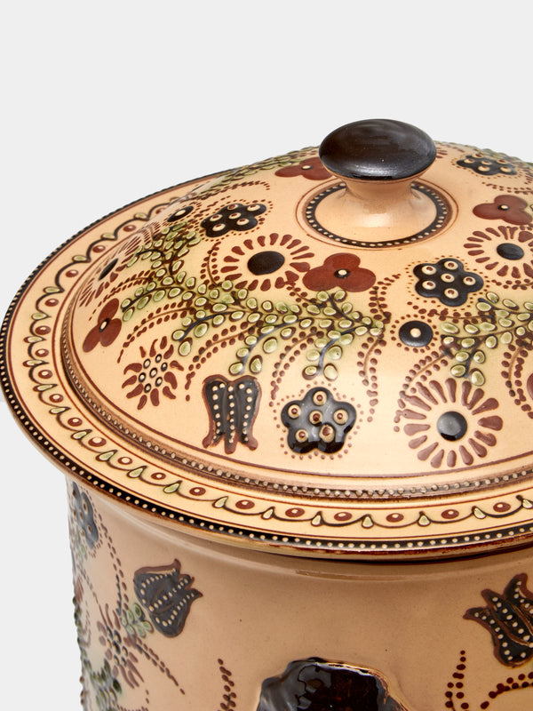 Poterie d’Évires - Flowers and People Hand-Painted Ceramic Extra Large Pot - Cream - ABASK