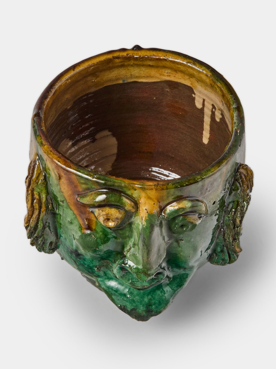 Antique and Vintage - 1990s Condurso Face Ceramic Vessel (6in/15.5cm) - Yellow - ABASK