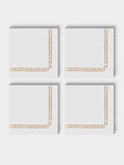 ERI Textiles - | Set of 4 | Marie Gold Hand-Embroidered Linen Napkins - White - ABASK - 