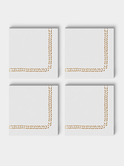 ERI Textiles - | Set of 4 | Marie Gold Hand-Embroidered Linen Napkins - White - ABASK - 