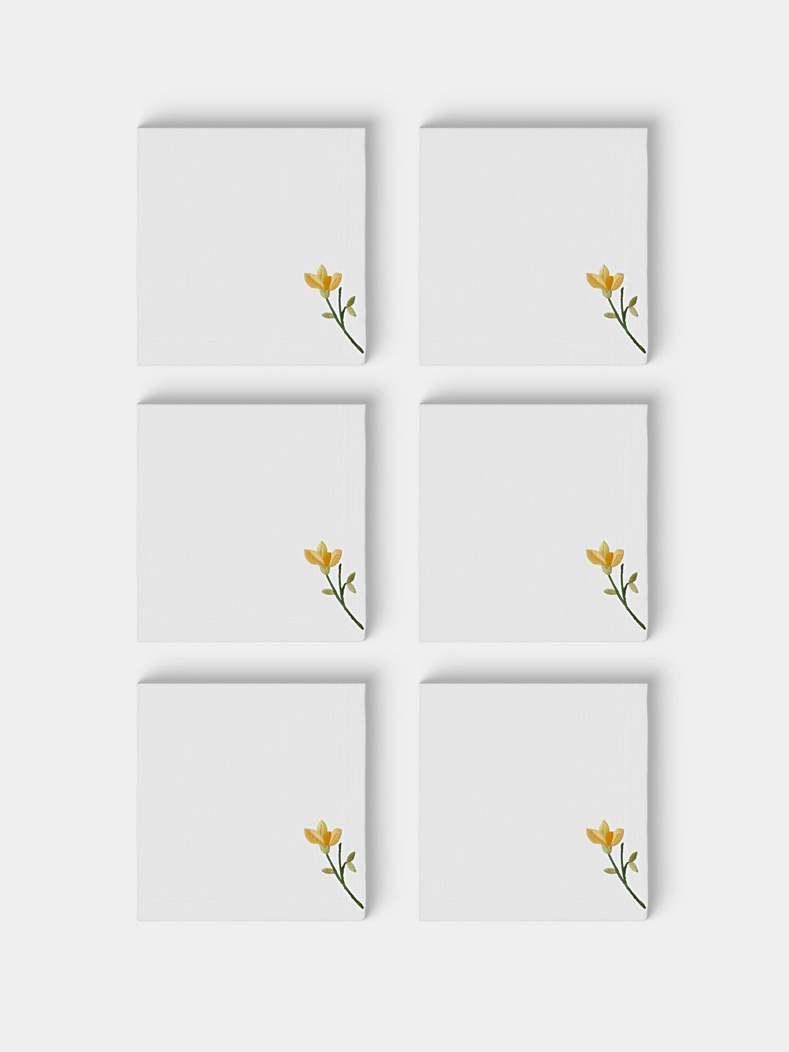Taf Firenze - | Set of 12 | Floral Hand-Embroidered Linen Tablecloth and Napkins - White - ABASK