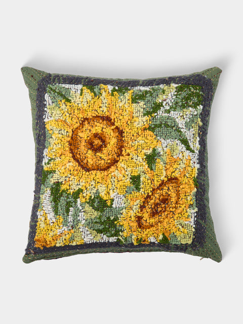 By Walid - 1920s French Needlepoint Wool and Ticking Fabric Cushion (19in/48cm) - Multiple - ABASK - 