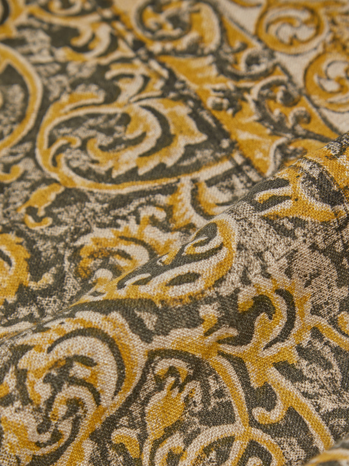 Chamois - Ornamental Block-Printed Linen Rectangular Tablecloth (106.5in/2.7m) - Multiple - ABASK