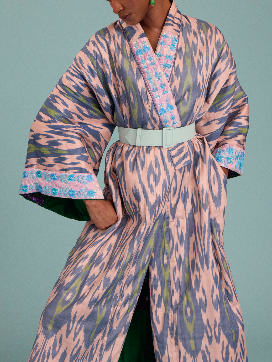 Nazzy Beglari - Hand-Loomed Ikat Cotton Reversible Chapan-Style Robe | One Size - Multiple - ABASK