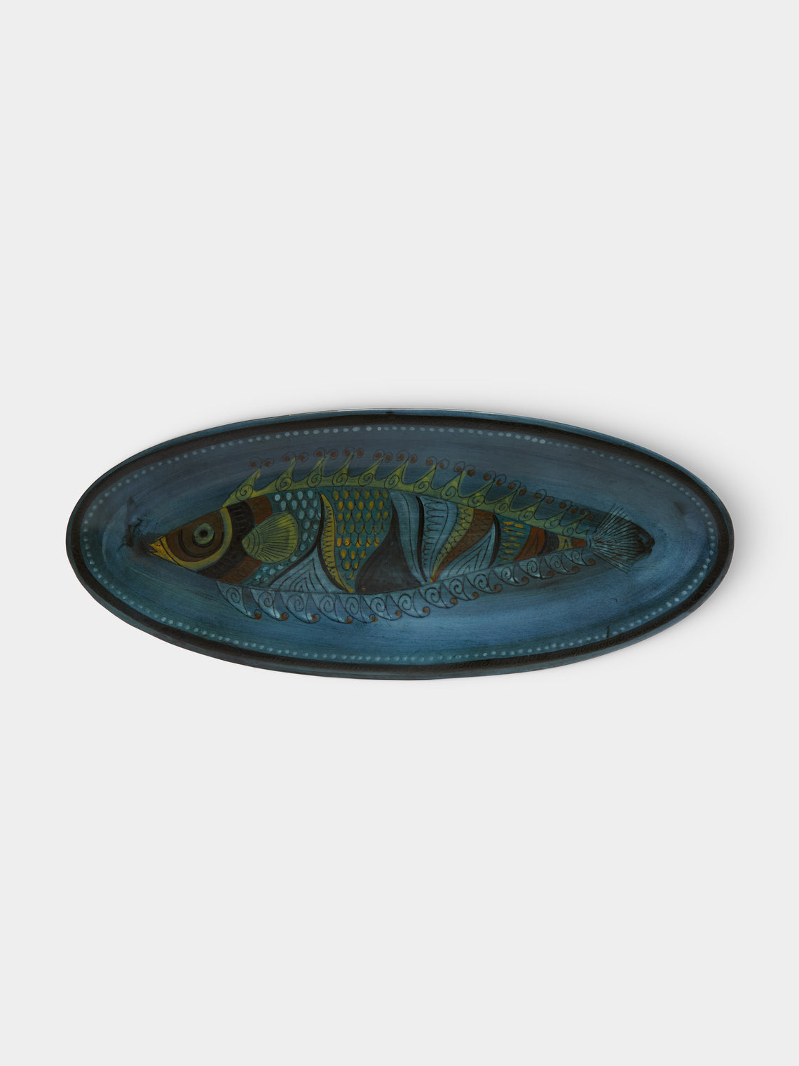 Antique and Vintage - 1950s Jean de Lespinasse Fish Ceramic Platter - Blue - ABASK