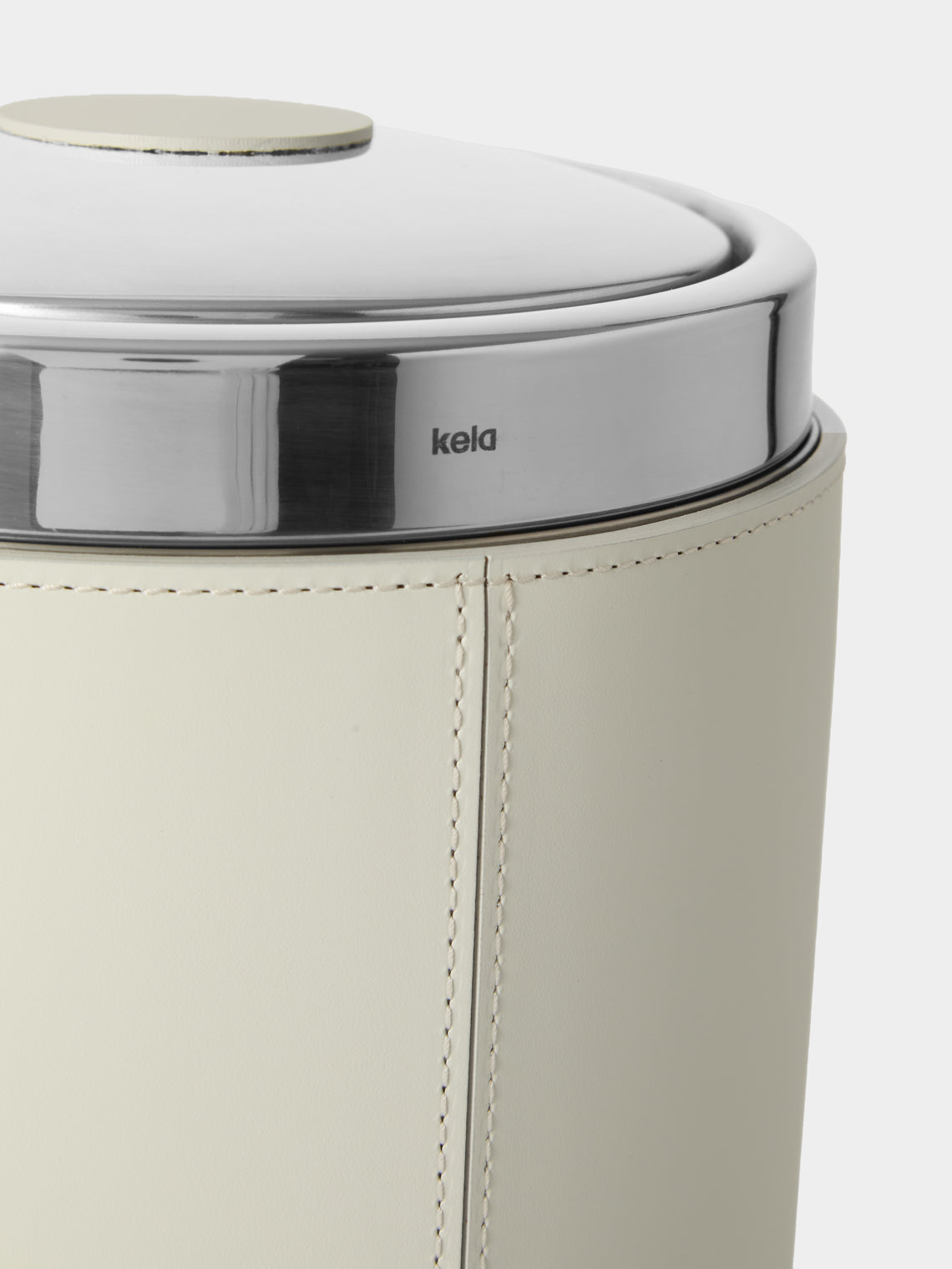 RUDI - Perry Leather Lidded Wastepaper Bin - White - ABASK