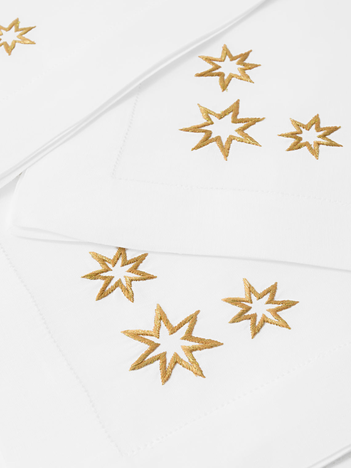 ERI Textiles - | Set of 4 | Gold Stars Hand-Embroidered Linen Napkins - White - ABASK