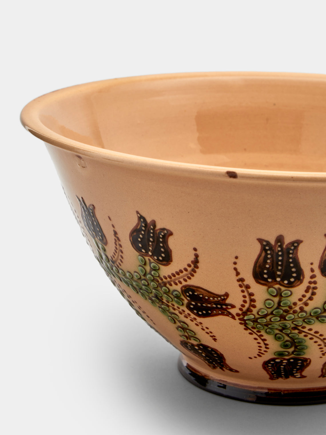 Poterie d’Évires - Flowers Hand-Painted Ceramic Large Serving Bowl - Cream - ABASK