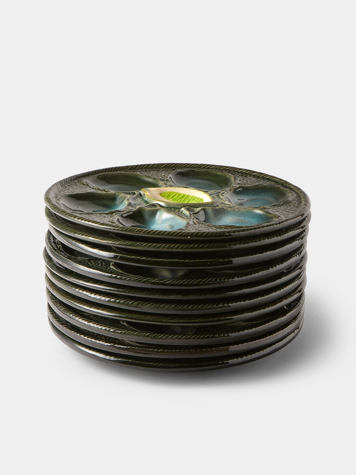 Antique and Vintage - Mid-Century Majolica Ceramic Oyster Plates (Set of 10) - Multiple - ABASK