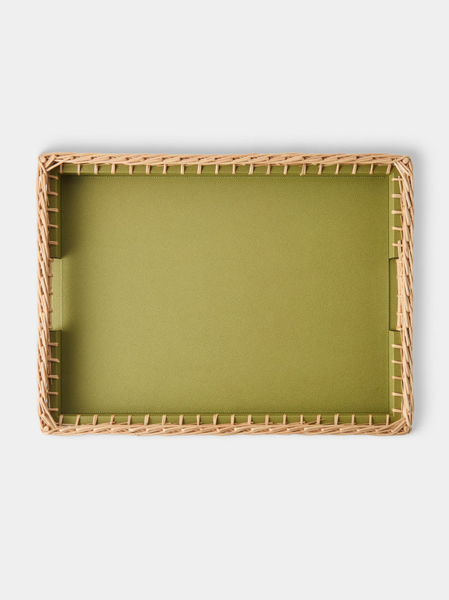 Pigment France - Giverny Leather and Rattan Tray (19in/49cm) - Green - ABASK - 