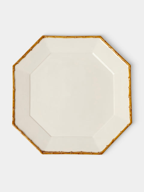 Verdolini - Bamboo Hand-Painted Ceramic Charger Plate (13in/33cm) - White - ABASK - 