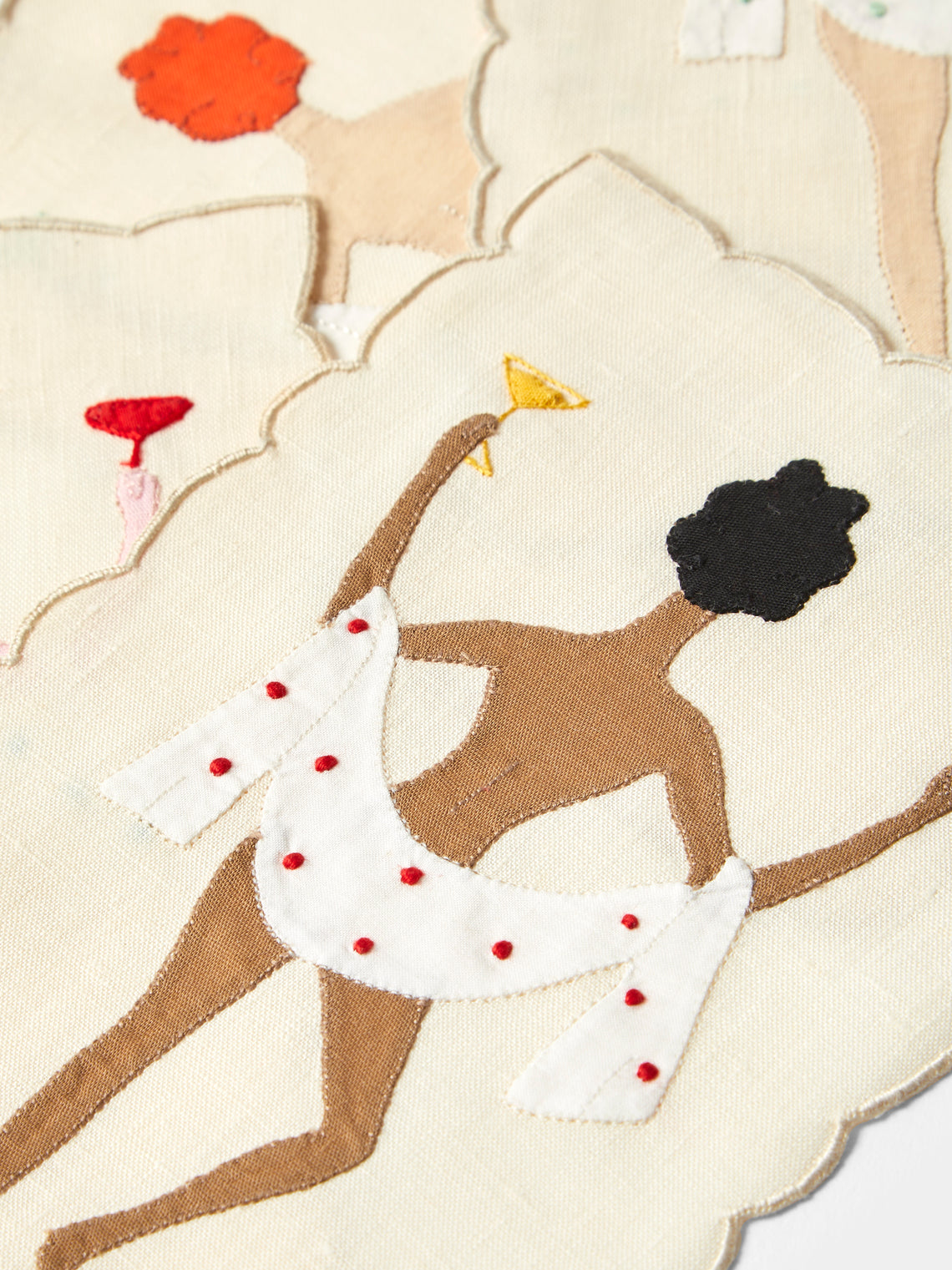 Taf Firenze - | Set of 6 | "Chin Chin" Hand-Appliquéd Linen Cocktail Napkins - Cream - ABASK