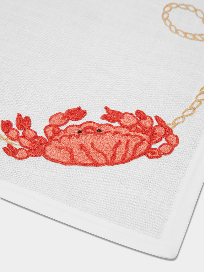 Loretta Caponi - Crabs with Rope Hand-Embroidered Linen Placemats (Set of 4) -  - ABASK