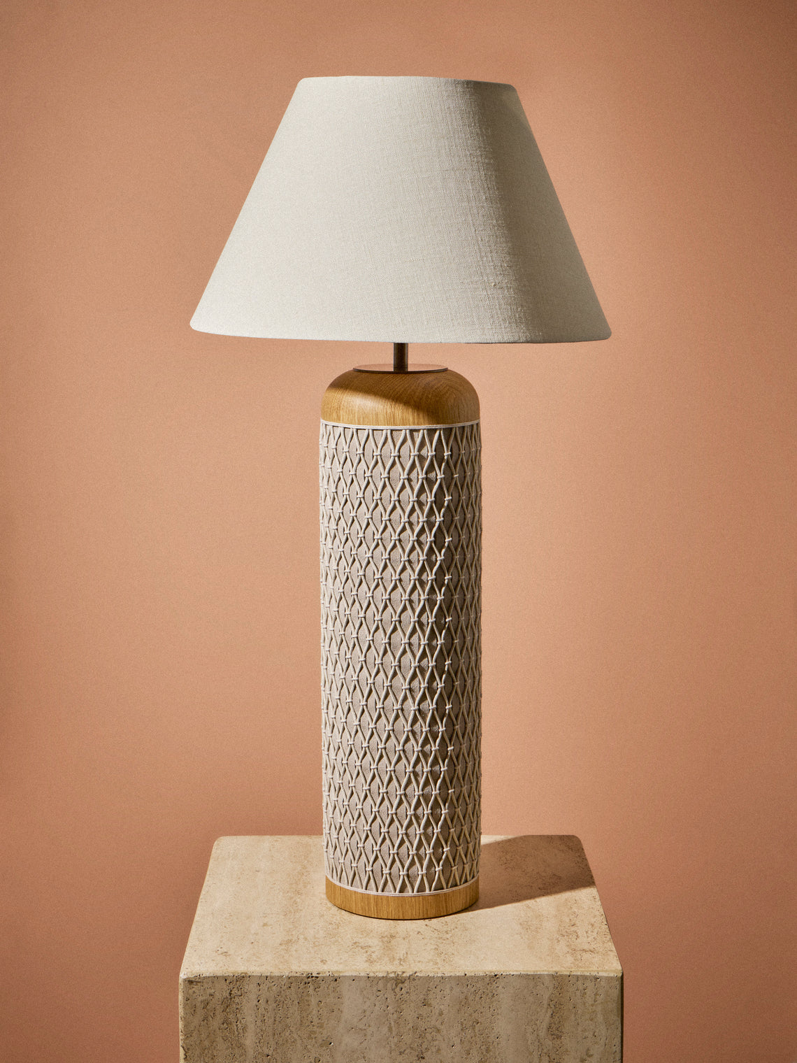Aimee Betts - Ricasso Barrel Oak and Leather Tall Table Lamp Base - Gray - ABASK