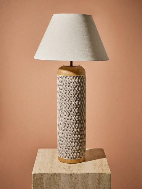 Aimee Betts - Ricasso Barrel Oak and Leather Tall Table Lamp Base - Gray - ABASK