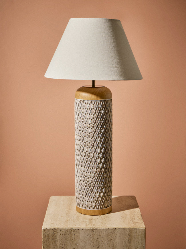 Aimee Betts - Ricasso Barrel Oak and Leather Tall Table Lamp Base - Gray - ABASK