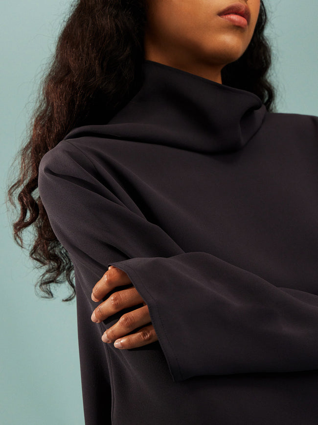 Dusan - Batwing Silk Short Oversized Top | One Size - Navy - ABASK