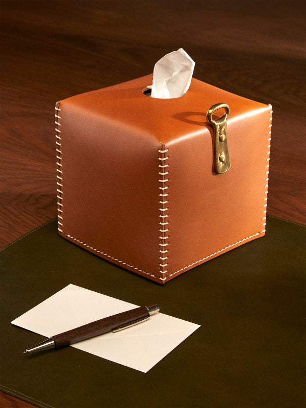Otzi Studio - Eyelet Leather Tissue Box - Tan - ABASK